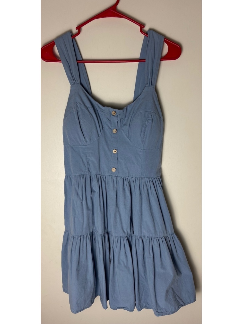 Bailey Blue Women’s L Blue Tiered Mini Dress Button Front Cottagecore Boho